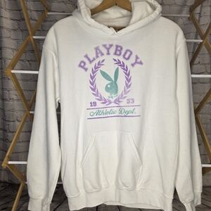 Playboy White Hoodie with Purple and Green Logo